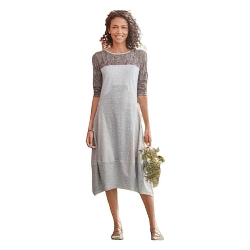 Sundance Waffle Knit Mixed Fabric Long‎ Sleeve Lace Dress women's S